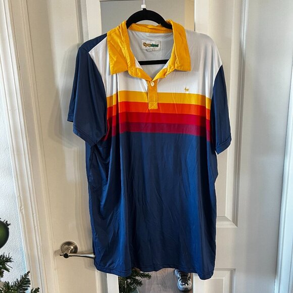 989 Tipsy Elves Striped Short Sleeve Polo Size XXL Color Blue White - Picture 1 of 3